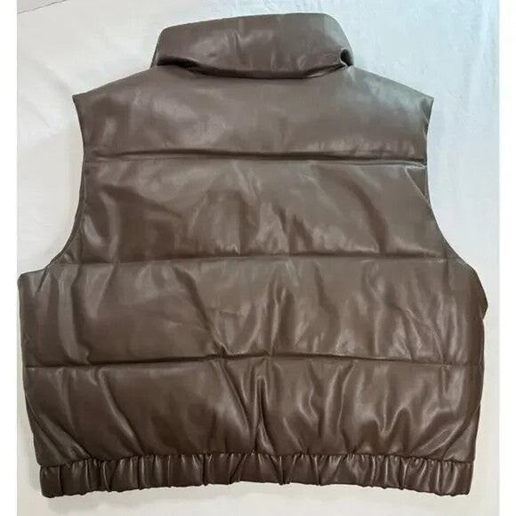 Abercrombie & Fitch Dark Brown Puffer Vest, Faux Leather - M - Picture 5 of 8
